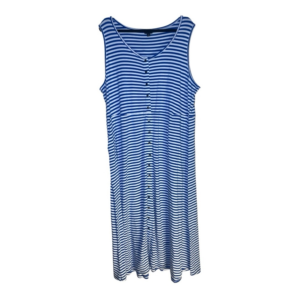 Torrid Sleeveless Blue White Stripe Maxi Jersey Button-Front Dress Womens 3XL
